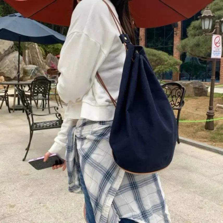 [BUNJANG] Hermès Polochon Canvas Drawstring Bucket Bag / 정품 에르메스 캔버스 폴로숑 (착용샷참고)드로우스트링 버킷백 네이비