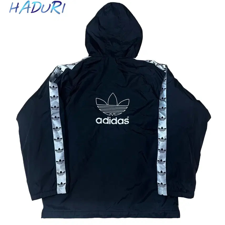 [BUNJANG] Adidas 90s Tape Logo Windbreaker Jacket / 아디다스 90s 테잎로고 블랙바람막이 100