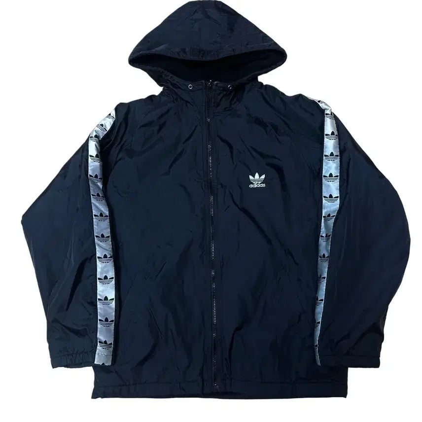 [BUNJANG] Adidas 90s Tape Logo Windbreaker Jacket / 아디다스 90s 테잎로고 블랙바람막이 100