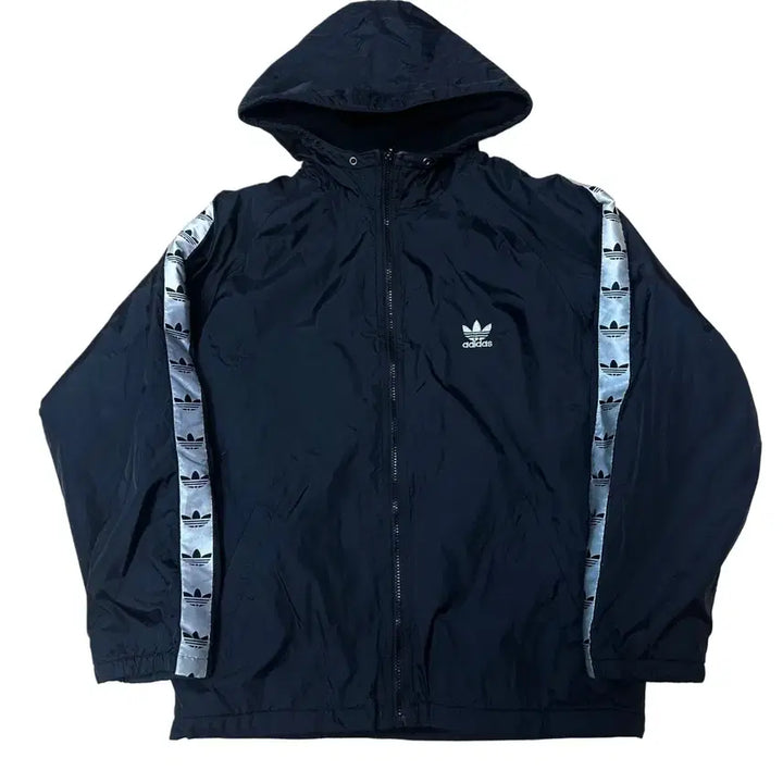 [BUNJANG] Adidas 90s Tape Logo Windbreaker Jacket / 아디다스 90s 테잎로고 블랙바람막이 100