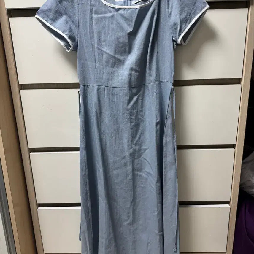 [BUNJANG] SOUP Linen Square Neck Long Dress Sky Blue / SOUP 숲 스퀘어넥 린넨 롱 원피스 스카이블루
