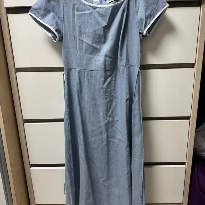 [BUNJANG] SOUP Linen Square Neck Long Dress Sky Blue / SOUP 숲 스퀘어넥 린넨 롱 원피스 스카이블루