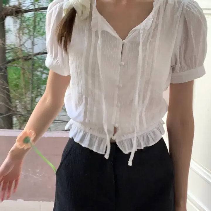 [BUNJANG] Shop Mignette Frill Blouse Ivory / 샵미네트 프릴 블라우스 아이보리