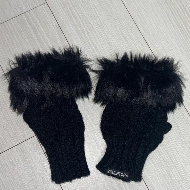 [BUNJANG] Sculptor Fox Fur Hand Warmer Gloves Black / 스컬프터 폭스퍼 핸드 워머 장갑 블랙