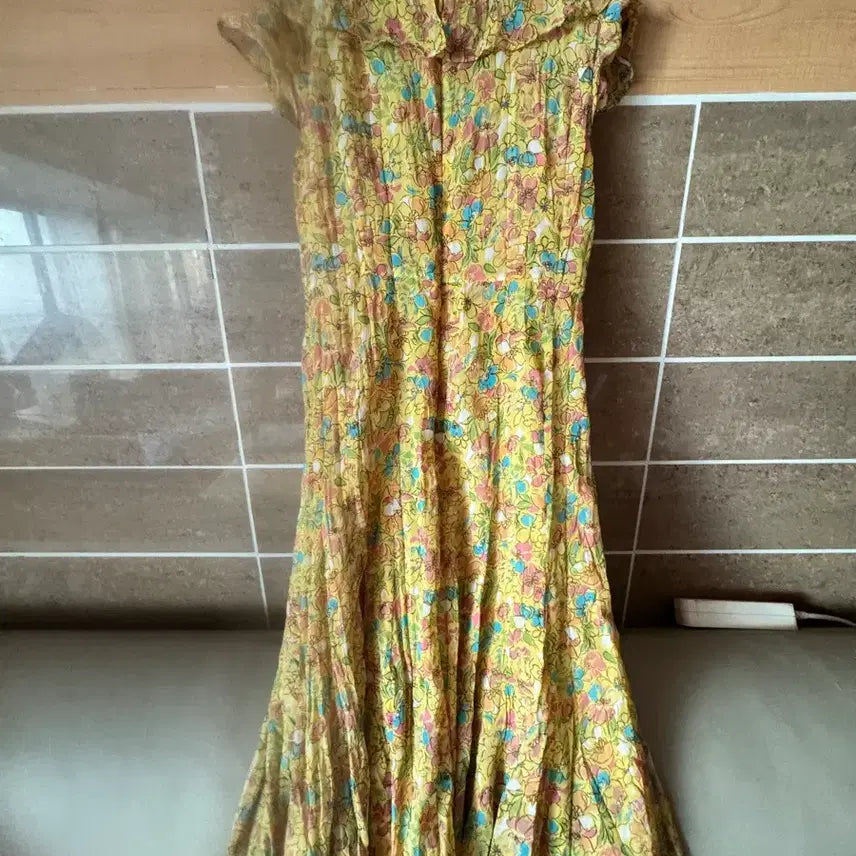 [BUNJANG] Yellow Floral Long Dress / 옐로우 꽃무늬 롱 원피스