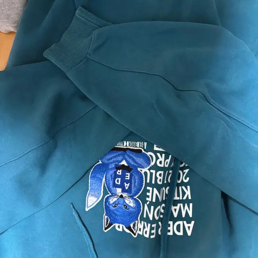 [BUNJANG] Maison Kitsune x ADER Error Fox Hoodie Turquoise / A2 메종키츠네 아더에러 폭스 후드 티셔츠 터콰이즈
