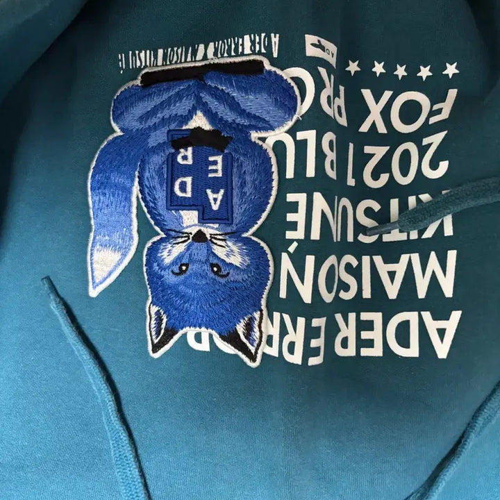[BUNJANG] Maison Kitsune x ADER Error Fox Hoodie Turquoise / A2 메종키츠네 아더에러 폭스 후드 티셔츠 터콰이즈