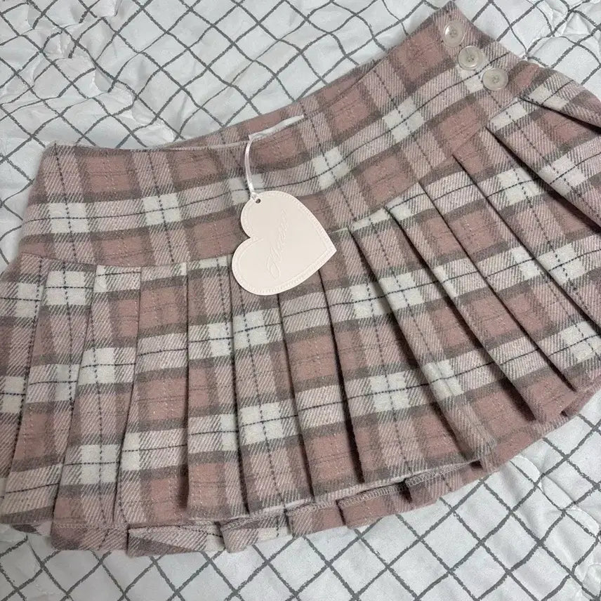 [SOLD OUT] (새상품)클리시어 피치 모카 울 플리츠 스커트 딸기초코 스커트 S
