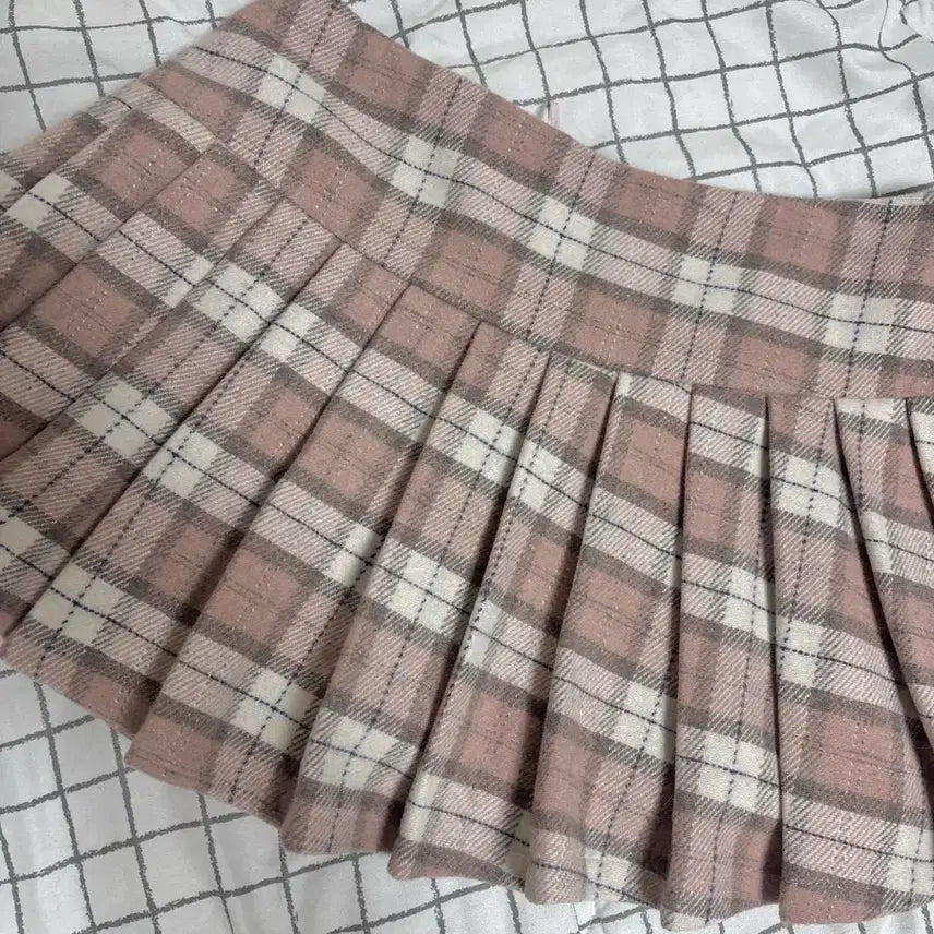 [SOLD OUT] (새상품)클리시어 피치 모카 울 플리츠 스커트 딸기초코 스커트 S