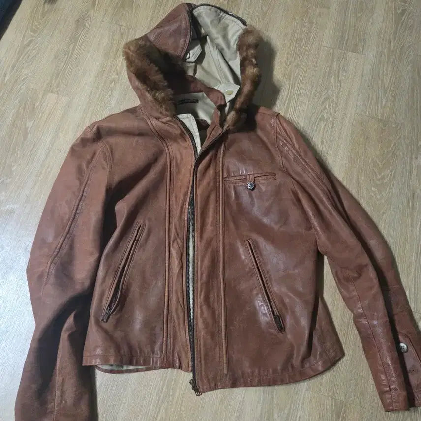 [BUNJANG] Leather Hooded Jacket (Size 105) / 후드 가죽자켓 105