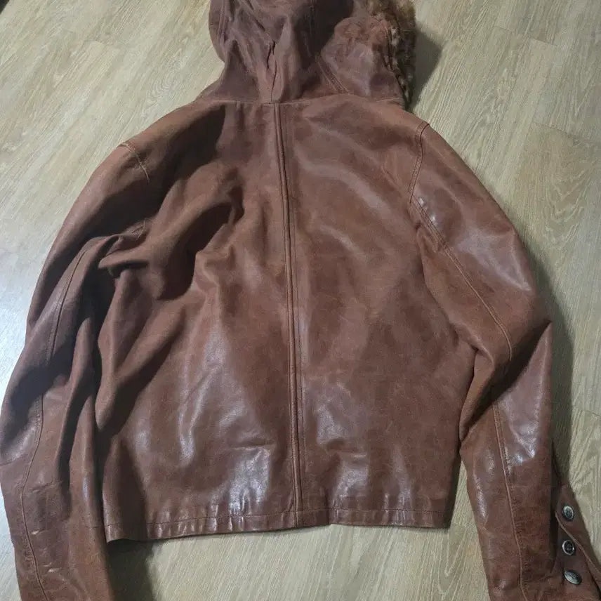 [BUNJANG] Leather Hooded Jacket (Size 105) / 후드 가죽자켓 105