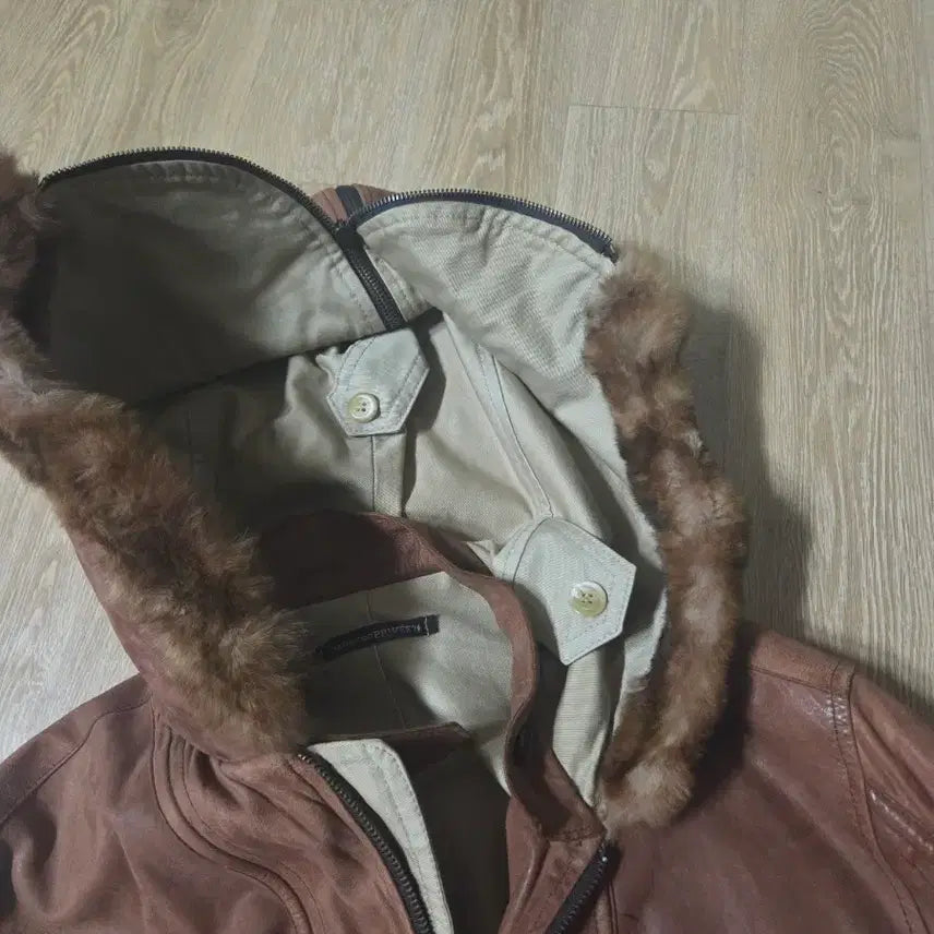 [BUNJANG] Leather Hooded Jacket (Size 105) / 후드 가죽자켓 105