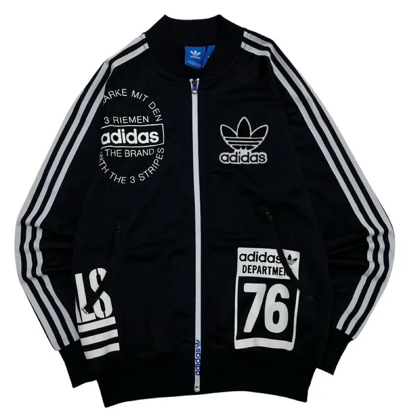 [BUNJANG] Adidas Multi Printing Logo Black Track Top (Size 95) / 아디다스 멀티 프린팅로고 화이트라인 블랙 트랙탑 95