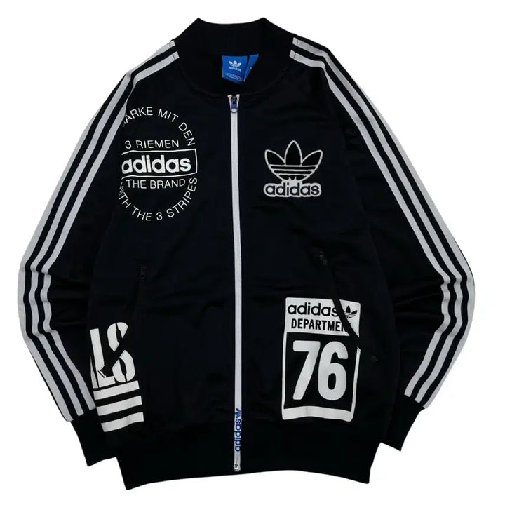 [BUNJANG] Adidas Multi Printing Logo Black Track Top (Size 95) / 아디다스 멀티 프린팅로고 화이트라인 블랙 트랙탑 95