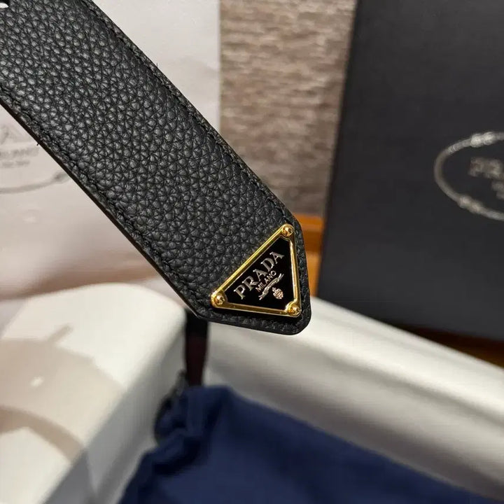 [BUNJANG] Prada Gold Buckle Belt / 프라다 벨트 풀박스 금장 블랙 소가죽