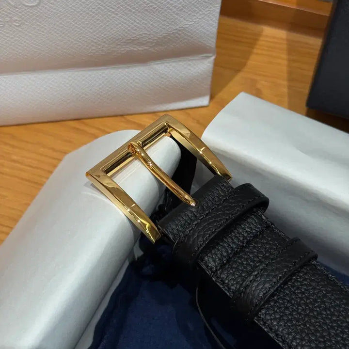 [BUNJANG] Prada Gold Buckle Belt / 프라다 벨트 풀박스 금장 블랙 소가죽