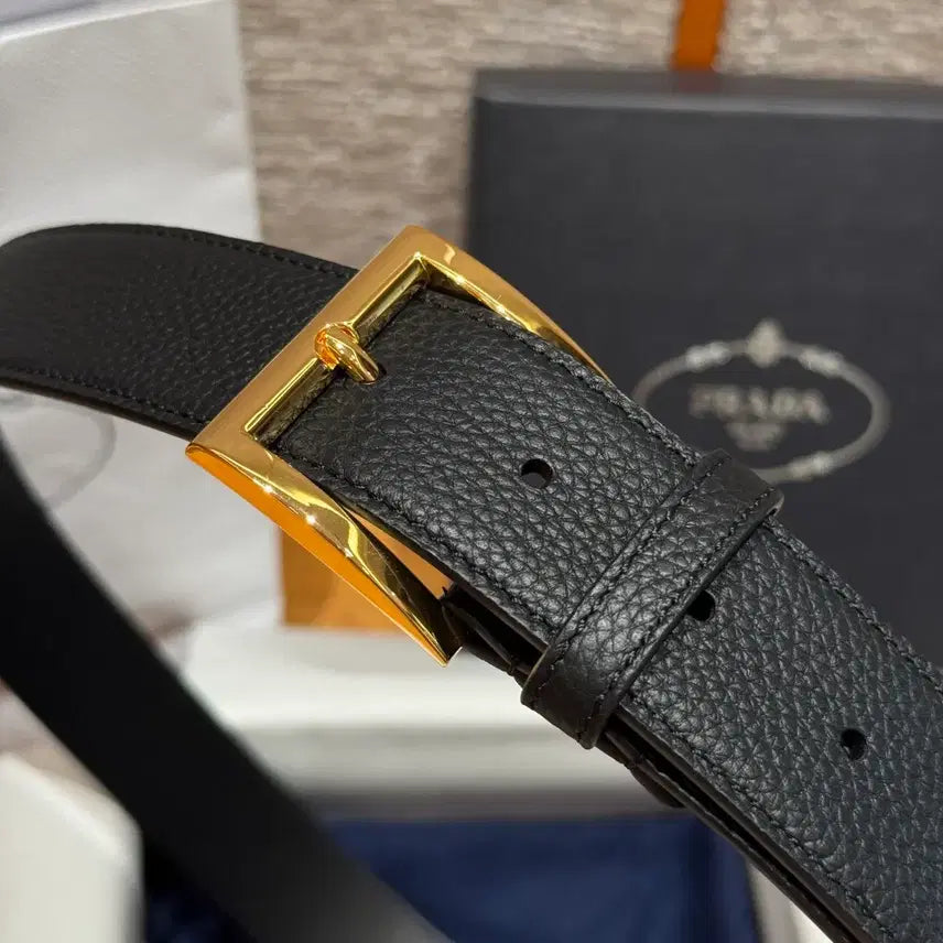 [BUNJANG] Prada Gold Buckle Belt / 프라다 벨트 풀박스 금장 블랙 소가죽
