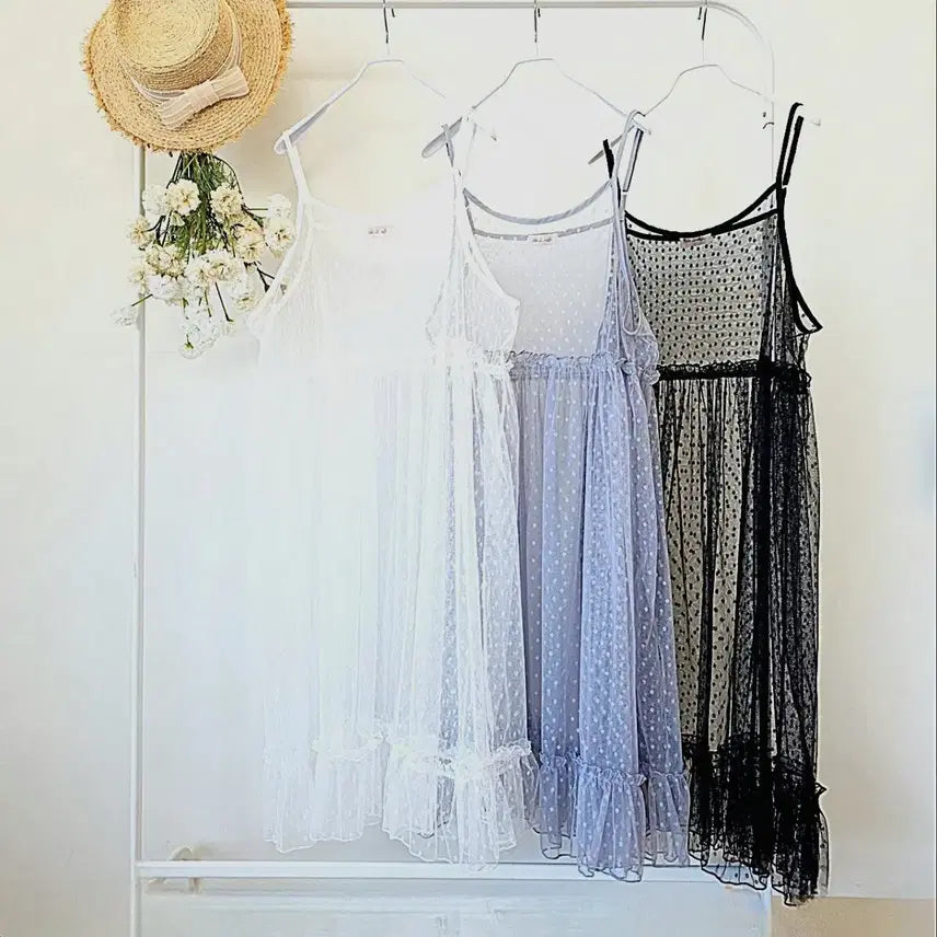 [BUNJANG] Lace Dot Long Dress / 레이스 도트 롱 원피스 프릴 장식