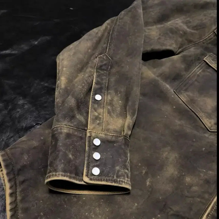 [BUNJANG] Lambskin Washed Leather Shirt Jacket / 램스킨 워싱 레더 셔츠 자켓