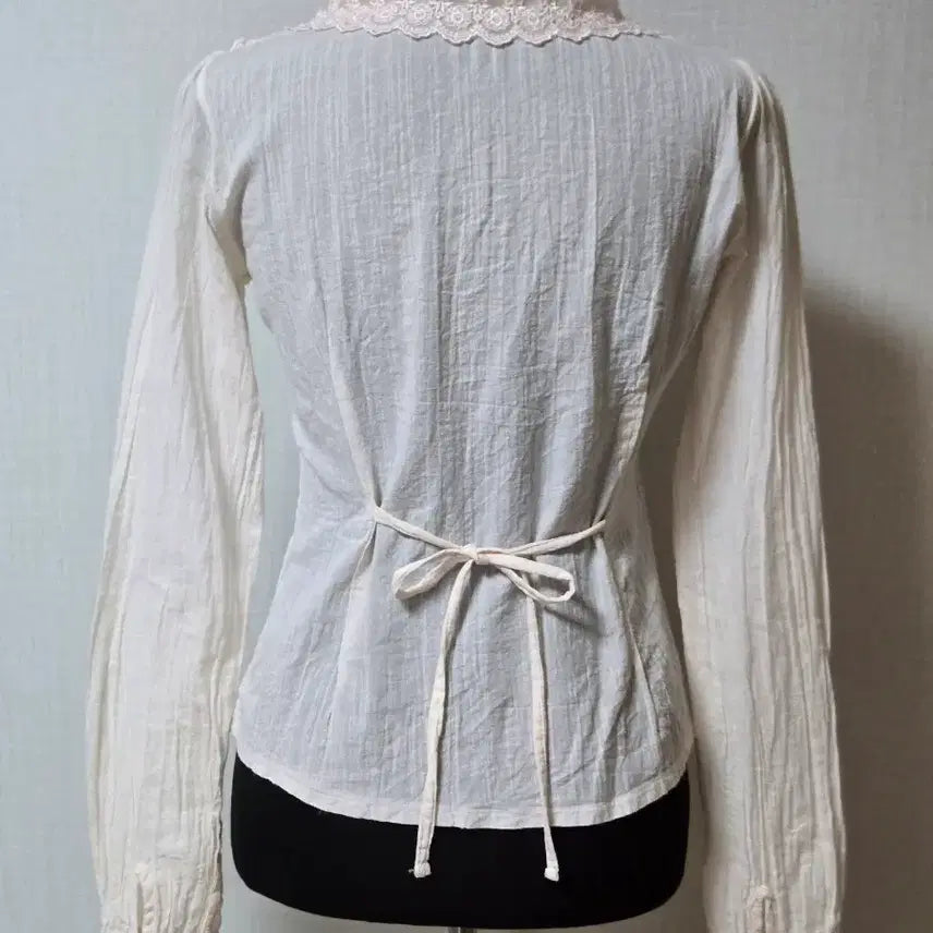 [BUNJANG] Lace Ribbon Blouse - Light Pink / 레이스 리본 블라우스 연핑크 뒤끈 허리조절