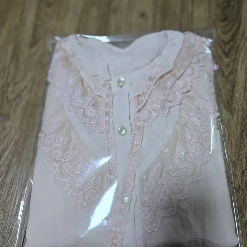 [BUNJANG] Lace Ribbon Blouse - Light Pink / 레이스 리본 블라우스 연핑크 뒤끈 허리조절