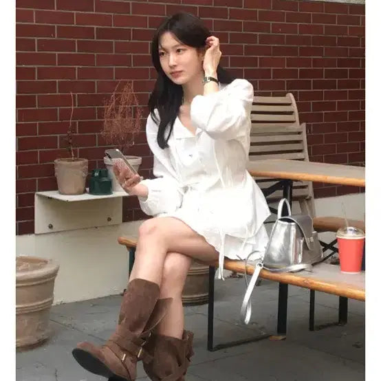 [BUNJANG] Le Bonheur Belted Mid-Calf Boots Brown / 르보네어 날씬 -5kg 벨티드 미들부츠 브라운