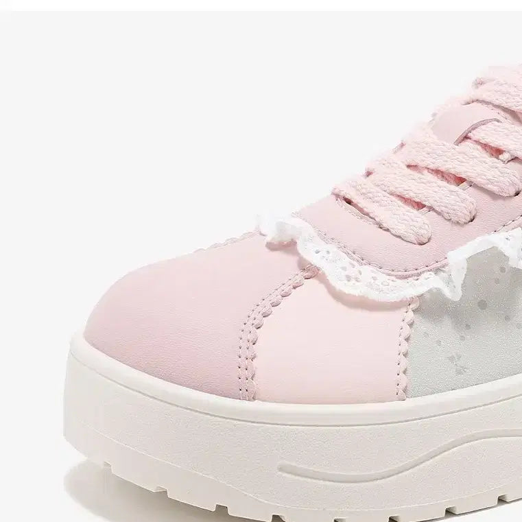 [BUNJANG] Pink Lace Frill Platform Sneakers / 지뢰계 레이스 프릴 핑크 스니커즈 플랫폼 운동화(2컬러)