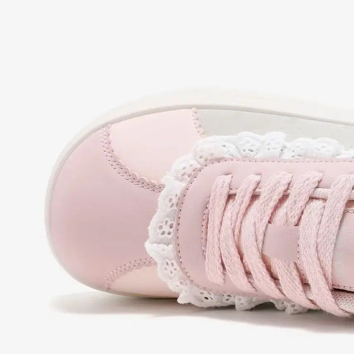 [BUNJANG] Pink Lace Frill Platform Sneakers / 지뢰계 레이스 프릴 핑크 스니커즈 플랫폼 운동화(2컬러)