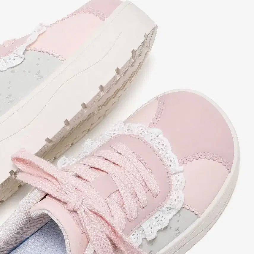 [BUNJANG] Pink Lace Frill Platform Sneakers / 지뢰계 레이스 프릴 핑크 스니커즈 플랫폼 운동화(2컬러)