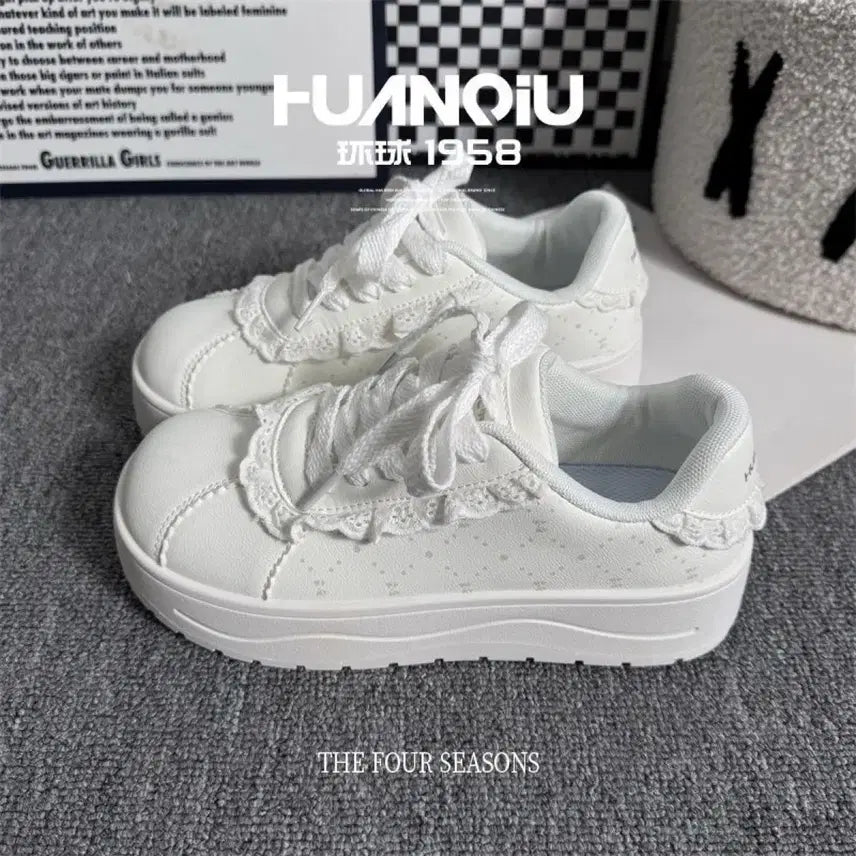 [BUNJANG] Pink Lace Frill Platform Sneakers / 지뢰계 레이스 프릴 핑크 스니커즈 플랫폼 운동화(2컬러)