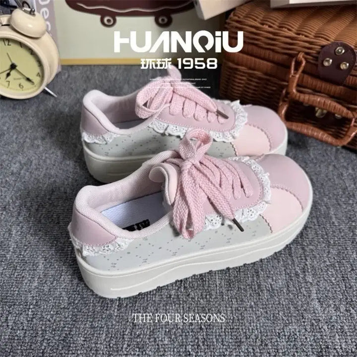 [BUNJANG] Pink Lace Frill Platform Sneakers / 지뢰계 레이스 프릴 핑크 스니커즈 플랫폼 운동화(2컬러)
