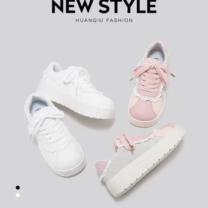 [BUNJANG] Pink Lace Frill Platform Sneakers / 지뢰계 레이스 프릴 핑크 스니커즈 플랫폼 운동화(2컬러)