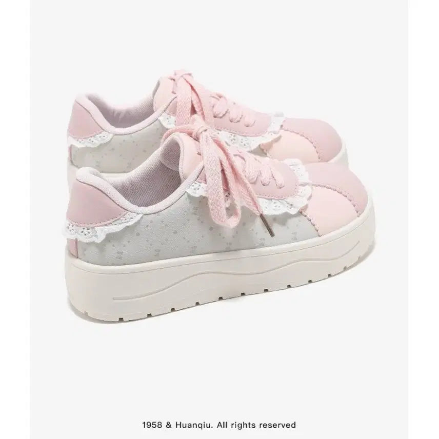 [BUNJANG] Pink Lace Frill Platform Sneakers / 지뢰계 레이스 프릴 핑크 스니커즈 플랫폼 운동화(2컬러)