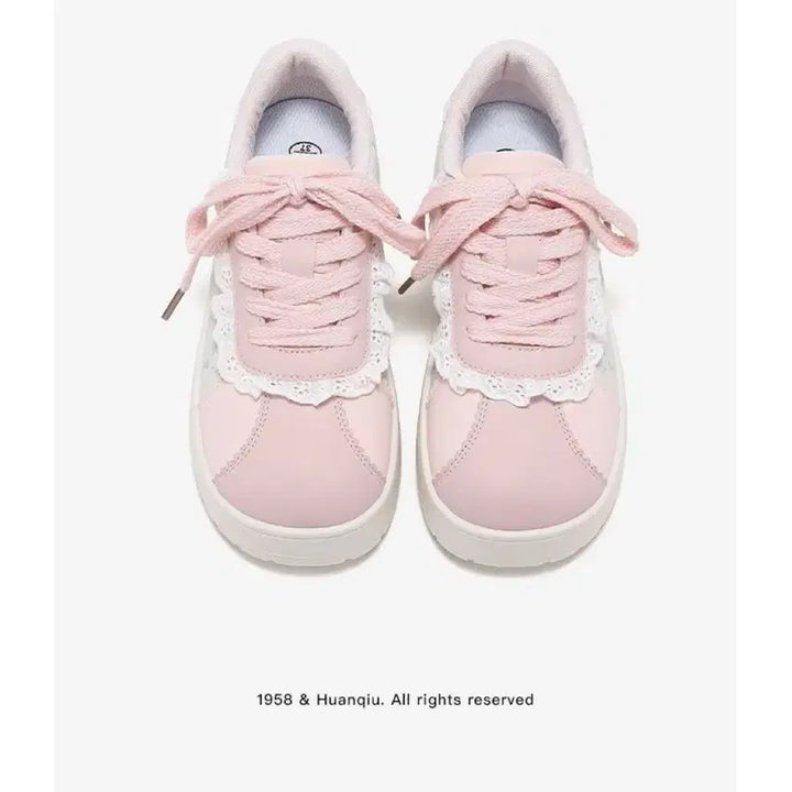 [BUNJANG] Pink Lace Frill Platform Sneakers / 지뢰계 레이스 프릴 핑크 스니커즈 플랫폼 운동화(2컬러)