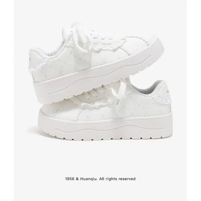 [BUNJANG] Pink Lace Frill Platform Sneakers / 지뢰계 레이스 프릴 핑크 스니커즈 플랫폼 운동화(2컬러)