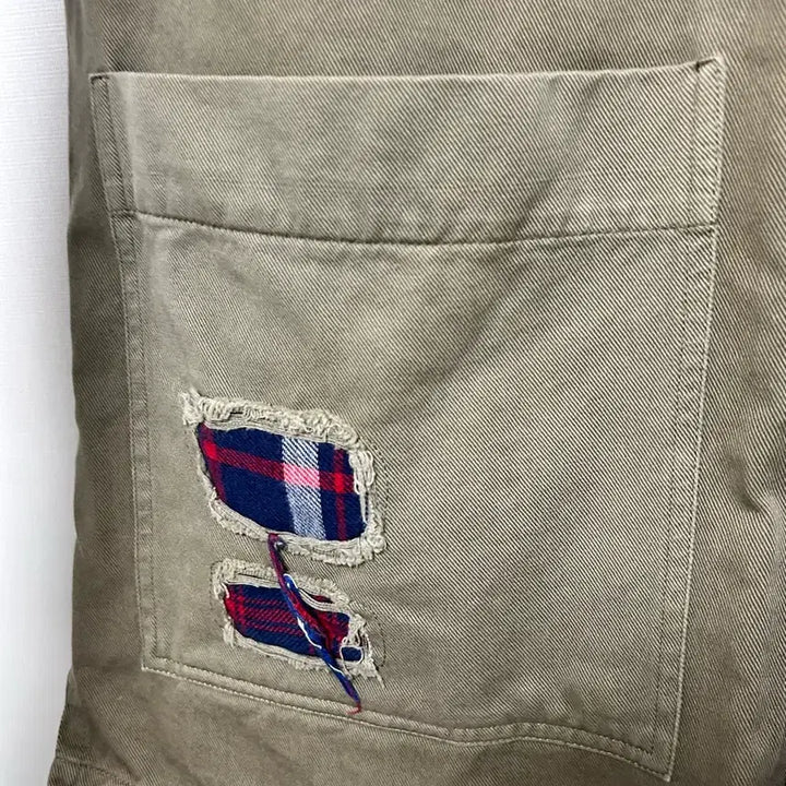 [BUNJANG] Paul &amp; Shark Damage Patchwork Work Shirt / 폴앤샥 데미지 패치 워크셔츠 카키