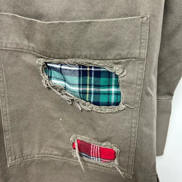 [BUNJANG] Paul &amp; Shark Damage Patchwork Work Shirt / 폴앤샥 데미지 패치 워크셔츠 카키
