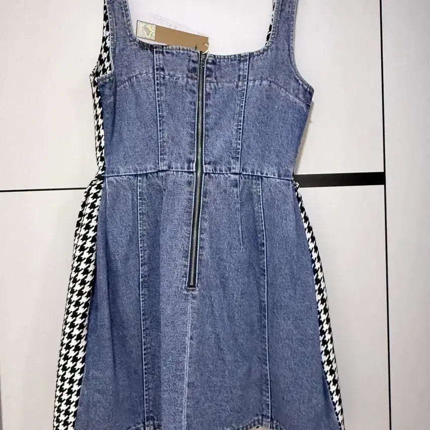 [BUNJANG] SJYP Houndstooth Mini Denim Dress / SJYP 데님 콘트라스트 하운드투스 미니 원피스