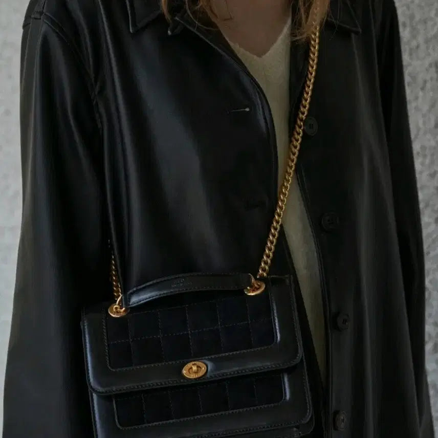 [BUNJANG] Herve Damier Chain Bag Suede Combination Shoulder Bag / 에르베 다미에 체인백 스웨이드 콤비