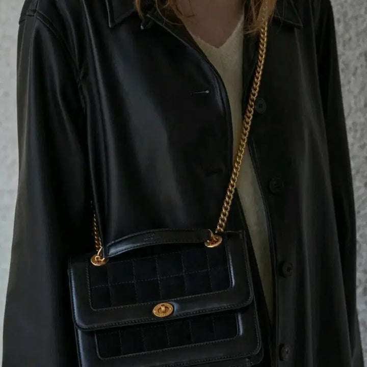 [BUNJANG] Herve Damier Chain Bag Suede Combination Shoulder Bag / 에르베 다미에 체인백 스웨이드 콤비