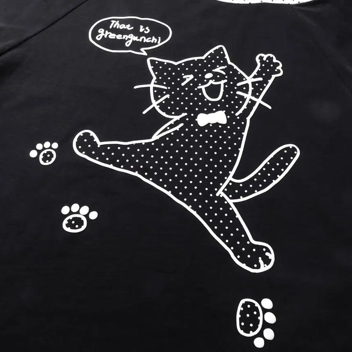 [BUNJANG] Languedoc Park Jump Cat Print Off-shoulder T-shirt / 랭귀드 파크 점프 고양이 프린트 오프숄더 반팔 티셔츠
