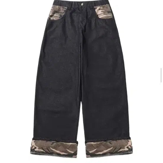 [BUNJANG] Skelwex Camo Roll-up Denim Pants Black L / 스켈리웩 카모 롤업 데님 팬츠 블랙 L