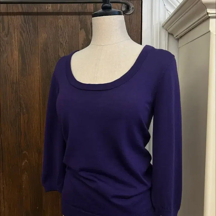 [BUNJANG] Theory Purple U-Neck Knit Sweater / 띠어리 정품 퍼플 유넥니트