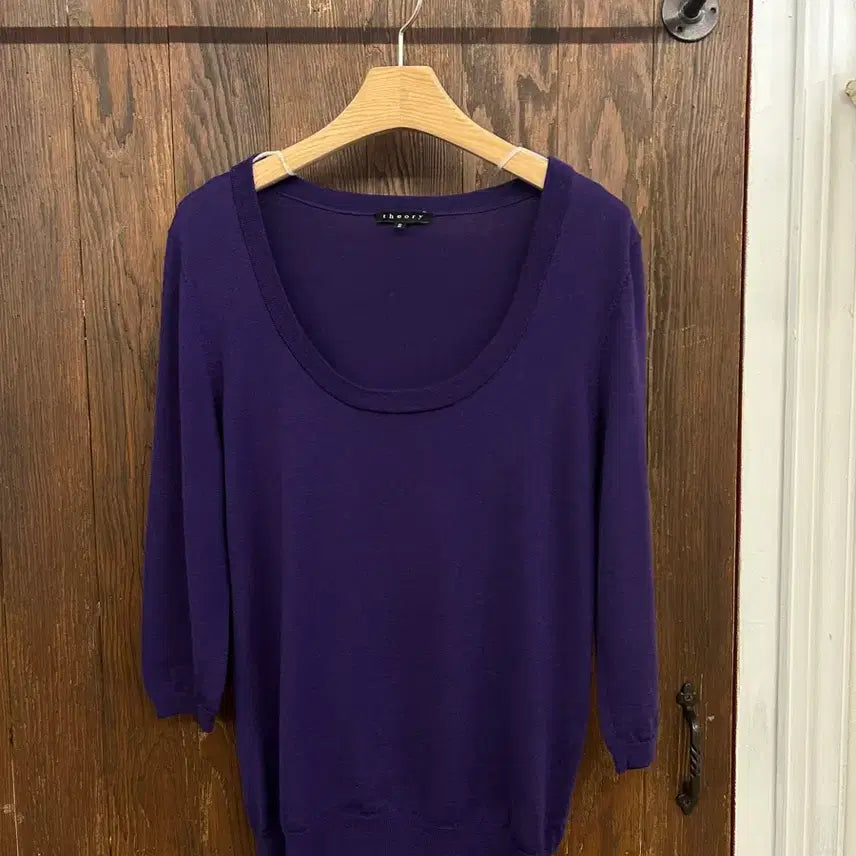 [BUNJANG] Theory Purple U-Neck Knit Sweater / 띠어리 정품 퍼플 유넥니트