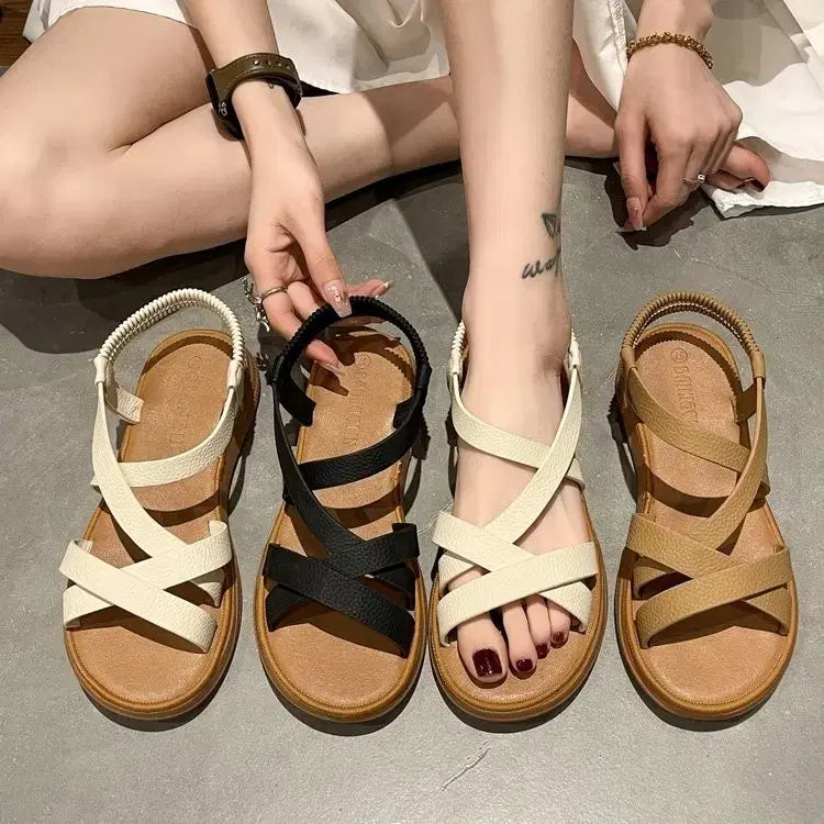 [BUNJANG] Cross Strap Sandals / 크로스 스트랩 샌들 블랙/아이보리/브라운