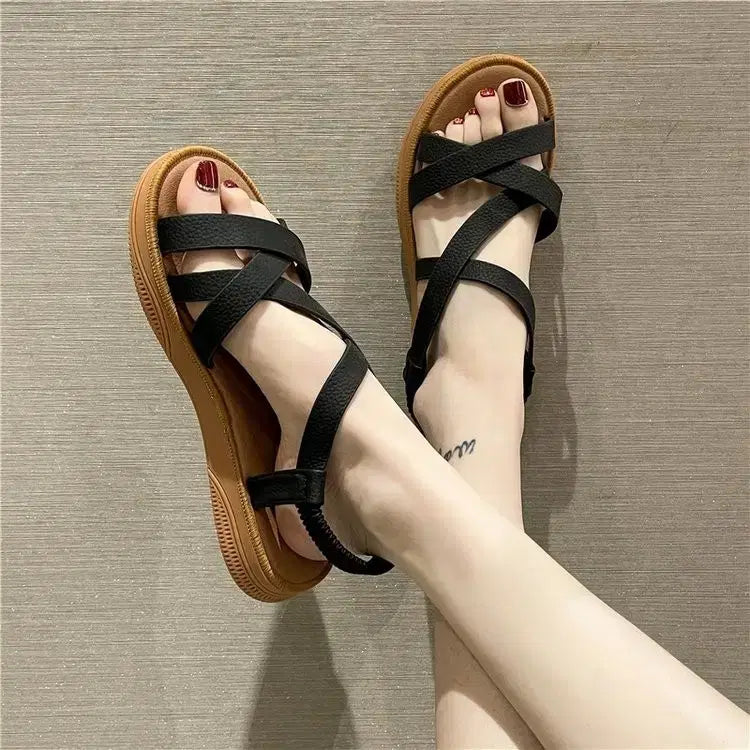 [BUNJANG] Cross Strap Sandals / 크로스 스트랩 샌들 블랙/아이보리/브라운