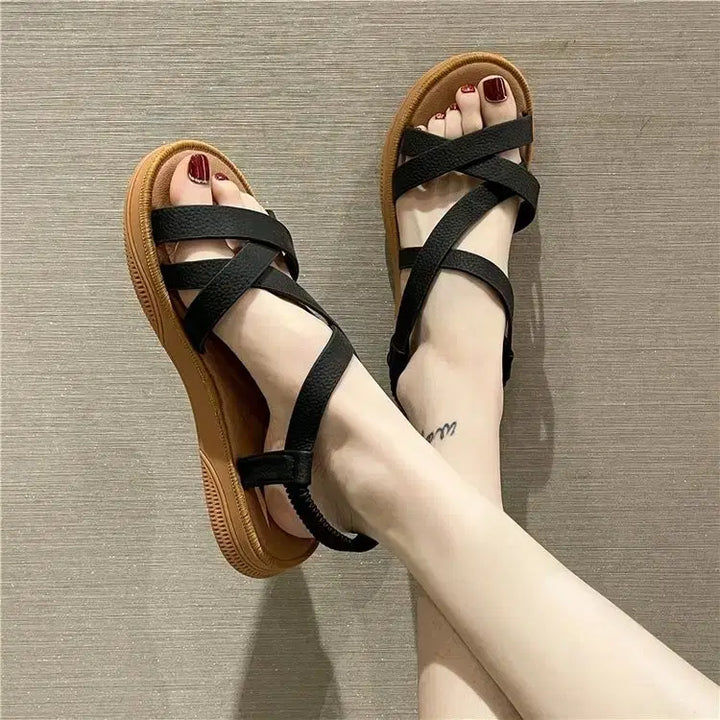 [BUNJANG] Cross Strap Sandals / 크로스 스트랩 샌들 블랙/아이보리/브라운