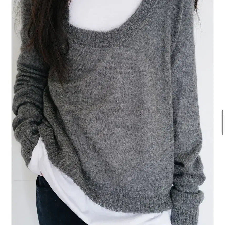 [BUNJANG] Repos Mohair U-Neck Knit Dark Gray / 리포스 모헤어 유넥 니트 다크그레이