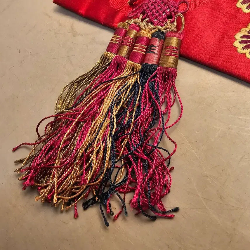 [BUNJANG] Vintage Embroidered Red Silk Spoon Case / 옛날 수저집(미사용)