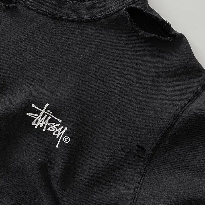 [BUNJANG] Stussy Distressed Black Sweatshirt / 스투시 디스트로이드 블랙 맨투맨